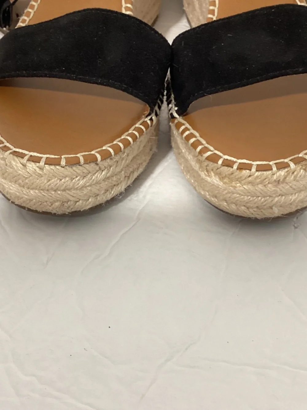 FRANCO SARTO SIZE 10M COASTAL 2 BLACK SUEDE ESPADRILLE PLATFORM WEDGE SANDALS